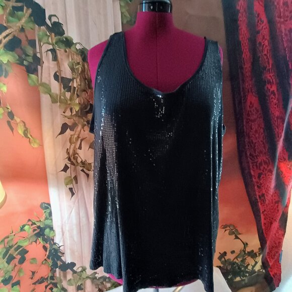 VGUC: Lane Bryant Size 26/28 Black Sequin Tank Top - Picture 1 of 5